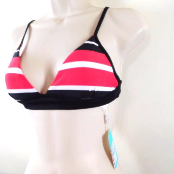 SEAFOLLY Women New White Red Black Stripes NWT US Size 4 Bikini TOP Swimwear - Picture 2 of 8